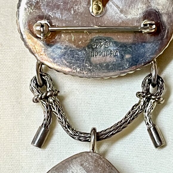 Pin / Brooch AND Pendant * Silver 925 & Polished Stones * Vintage * 2-1/2" Hang - Picture 4 of 5